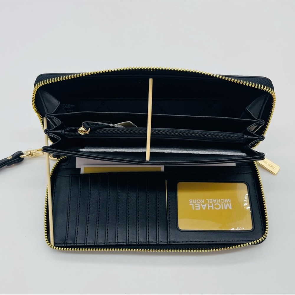 Michael Kors Large Continental Wallet Wristlet Black Leather - Picture 5 of 7